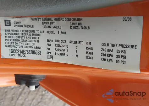 2008 Chevrolet Colorado z USA, uszkodzony, nr VIN 1GCCS14E788206528